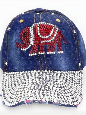 Delta Inspired Rhinestone Elephant Hat | Bling Denim Statement Cap
